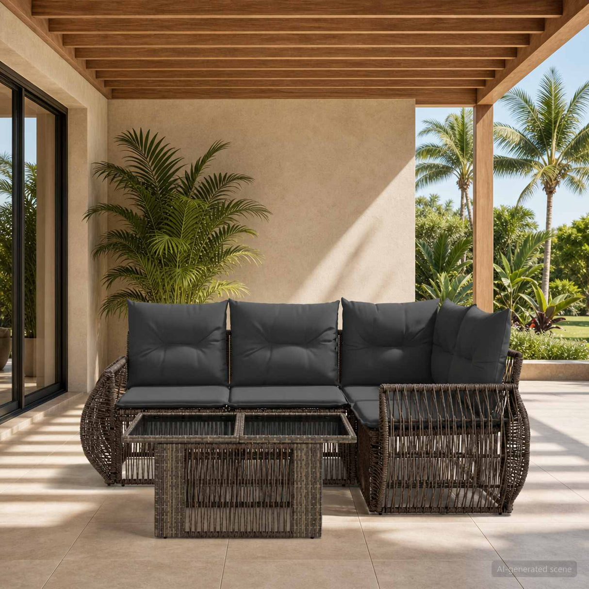 vidaXL Tuinbank Set 5 st Zwart en Crème Wit poly rattan