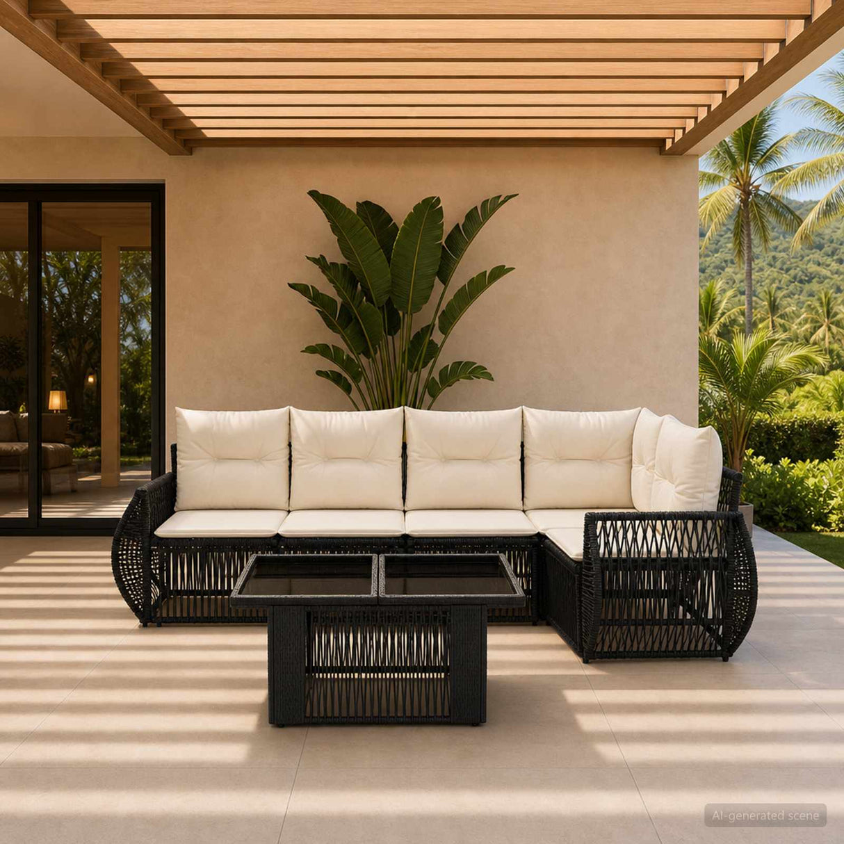 vidaXL Garden Sofa Set 6 pcs Black and Cream White poly rattan