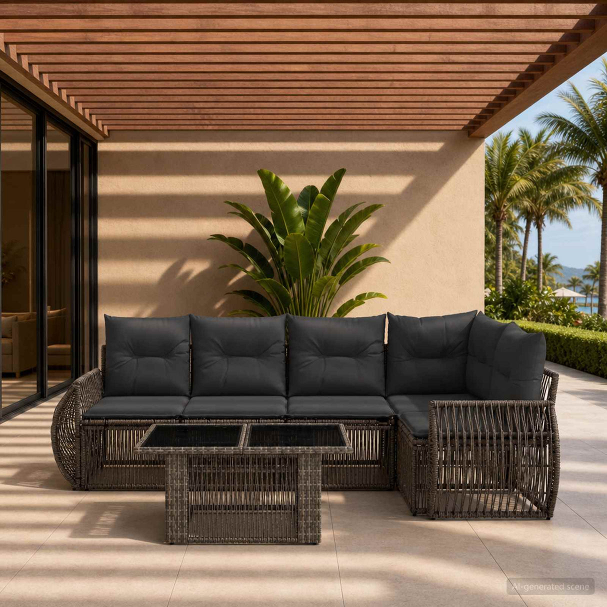 vidaXL Garden Sofa Set 6 pcs Black and Cream White poly rattan