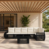 vidaXL Tuinbank Set 7 st Zwart en Crème Wit poly rattan
