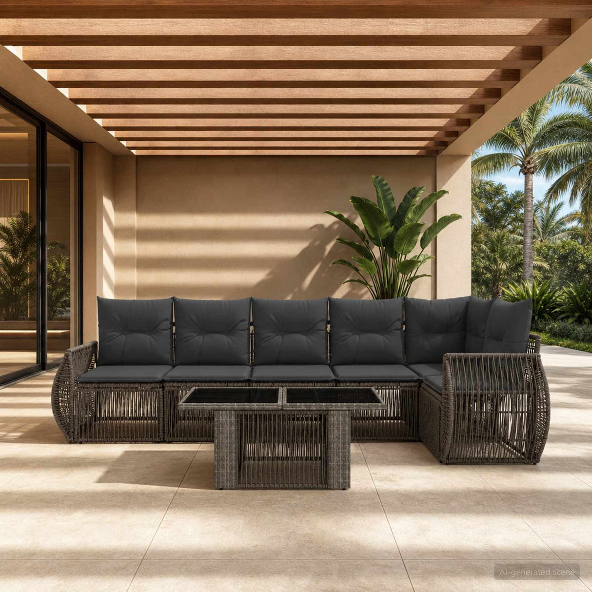 vidaXL Tuinbank Set 7 st Zwart en Crème Wit poly rattan