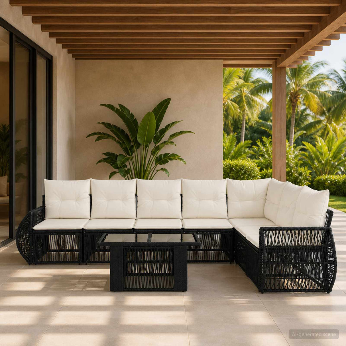 vidaXL Tuinbank Set 8 st Zwart en Crème Wit poly rattan