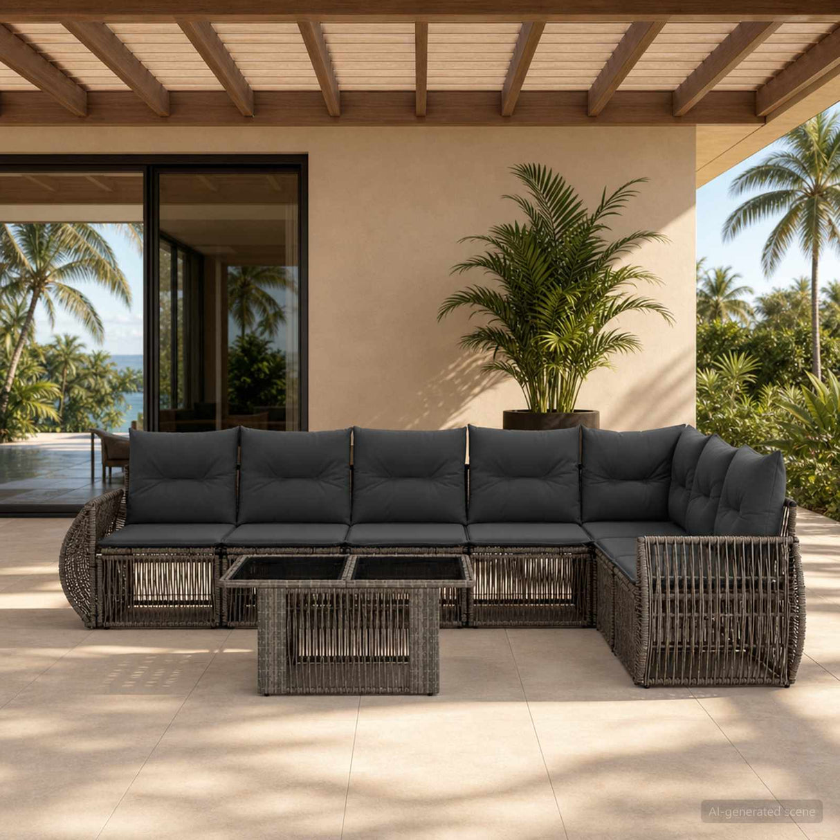 vidaXL Tuinbank Set 8 st Zwart en Crème Wit poly rattan