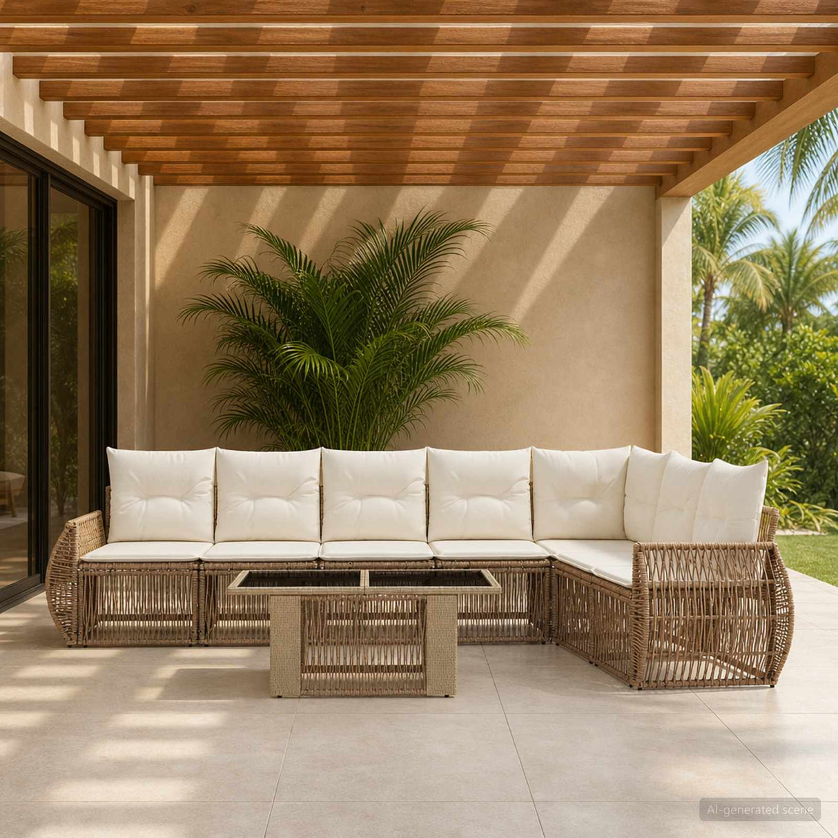 vidaXL Tuinbank Set 8 st Zwart en Crème Wit poly rattan