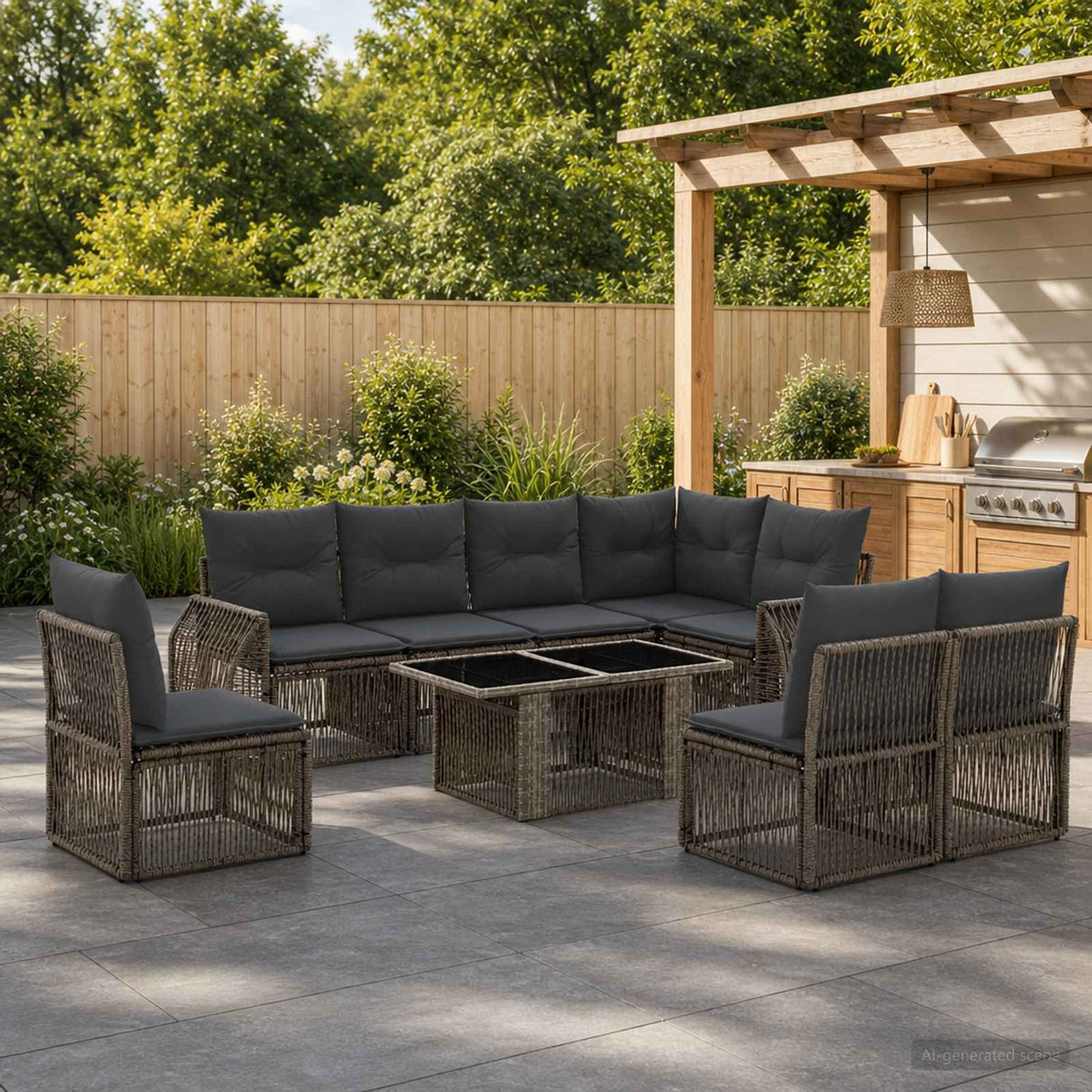 vidaXL Tuinbank Set 9 st Zwart en Crème Wit poly rattan