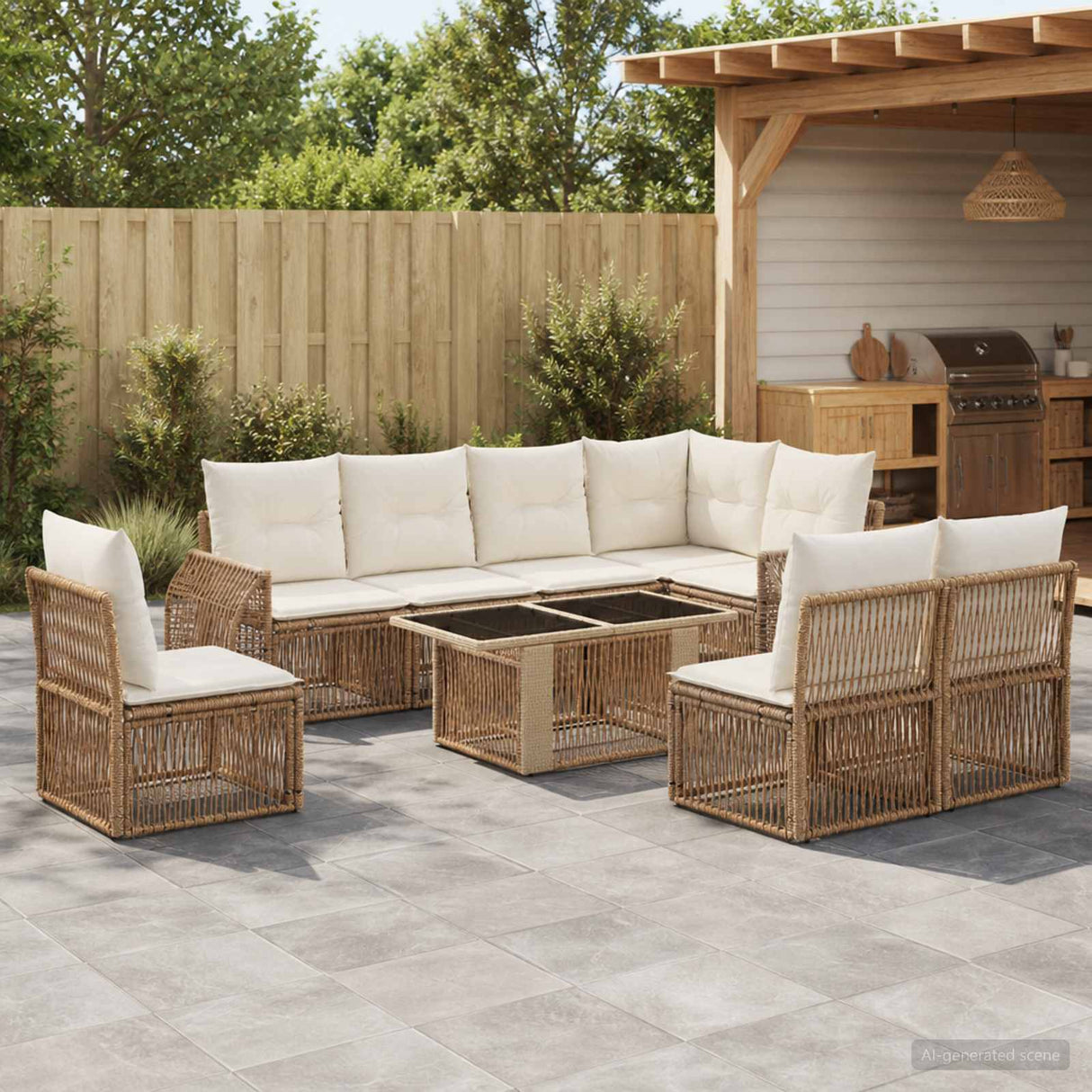 vidaXL Tuinbank Set 9 st Zwart en Crème Wit poly rattan