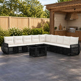 vidaXL Tuinbank Set 10 st Zwart en Crème Wit poly rattan