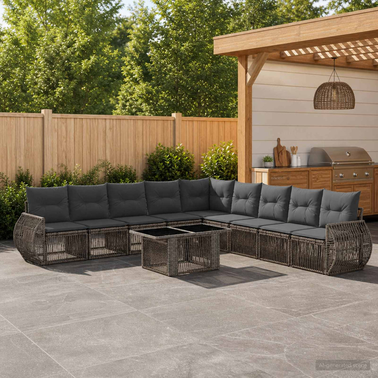 vidaXL Tuinbank Set 10 st Zwart en Crème Wit poly rattan
