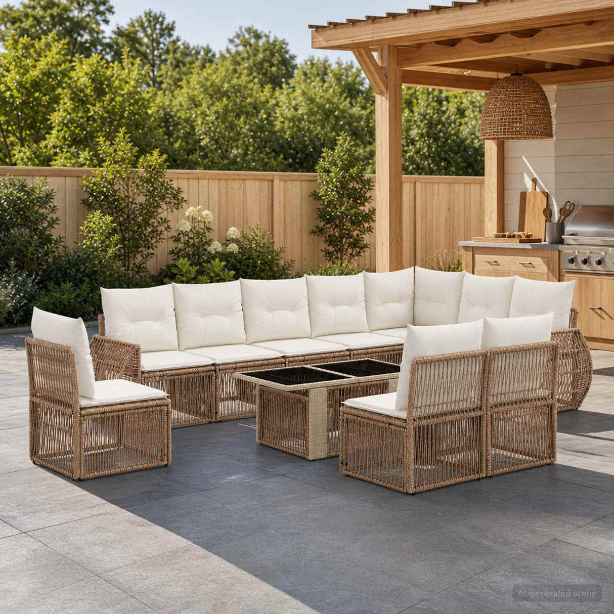 vidaXL Tuinbank Set 11 st Zwart en Crème Wit poly rattan