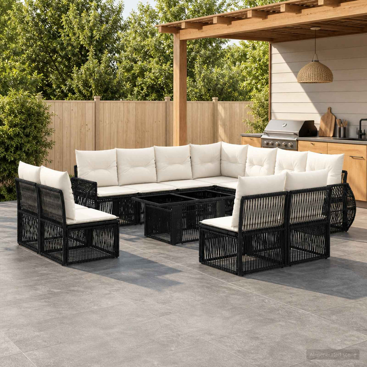 vidaXL Tuinbank Set 12 st Zwart en Crème Wit poly rattan