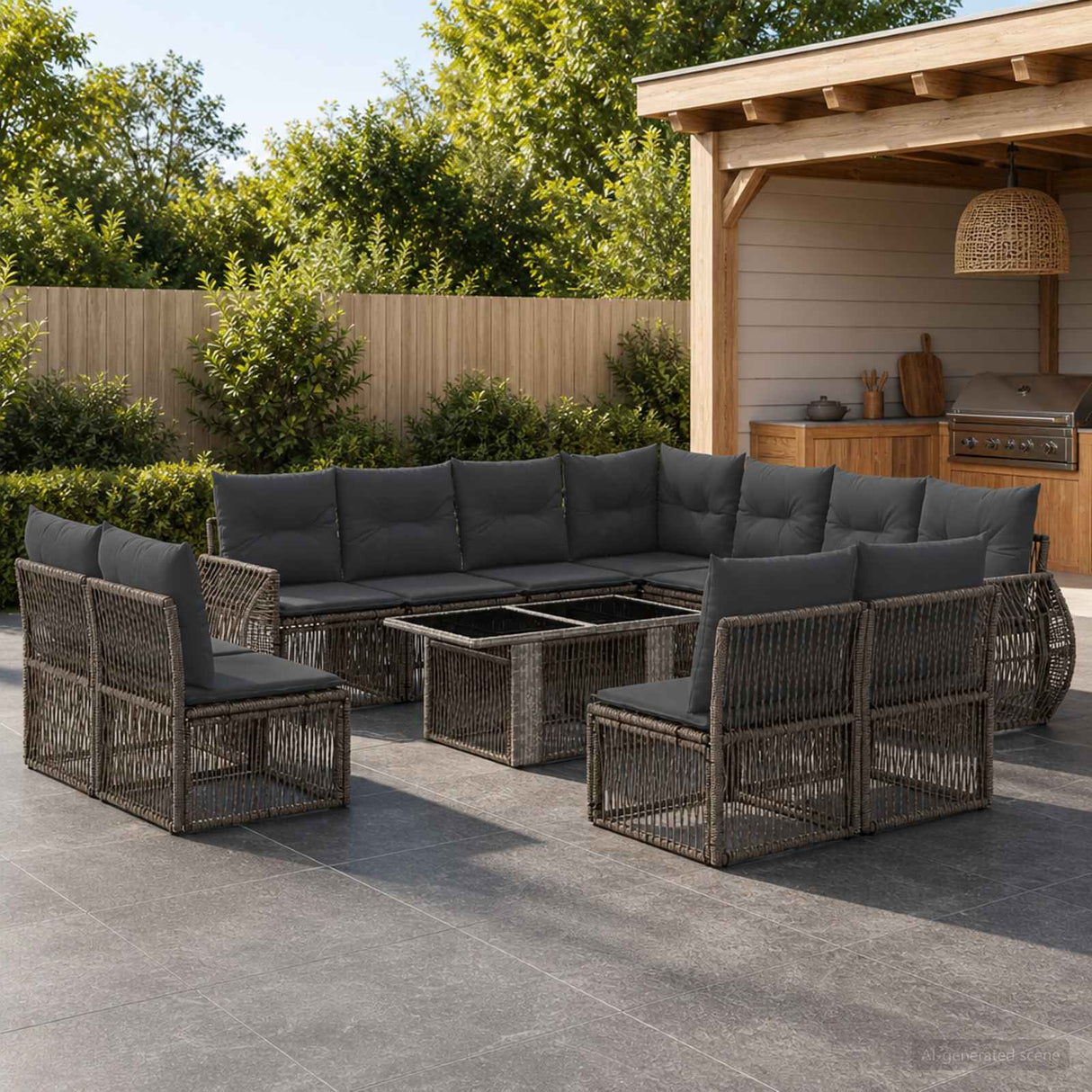 vidaXL Tuinbank Set 12 st Zwart en Crème Wit poly rattan