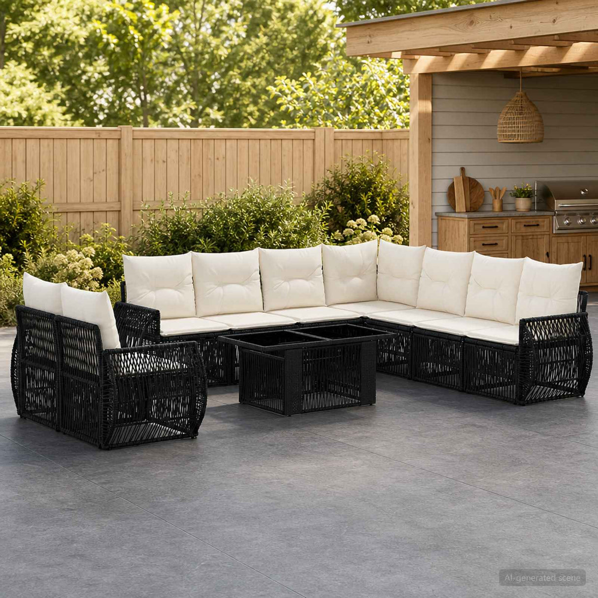 vidaXL Tuinbank Set 10 st Zwart en Crème Wit poly rattan