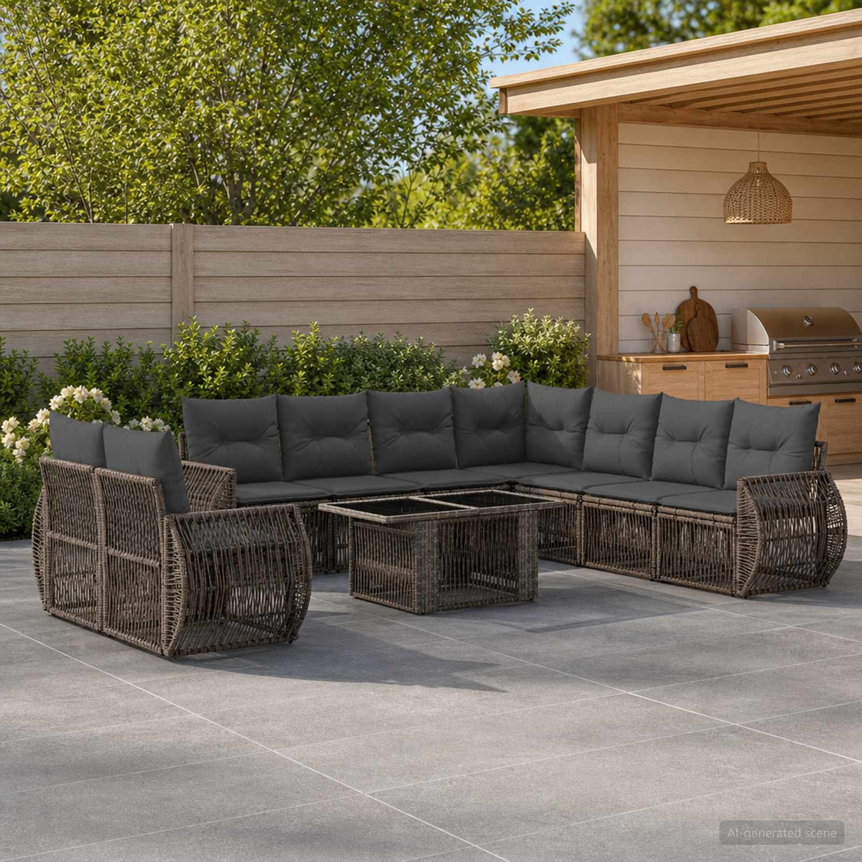 vidaXL Tuinbank Set 10 st Zwart en Crème Wit poly rattan