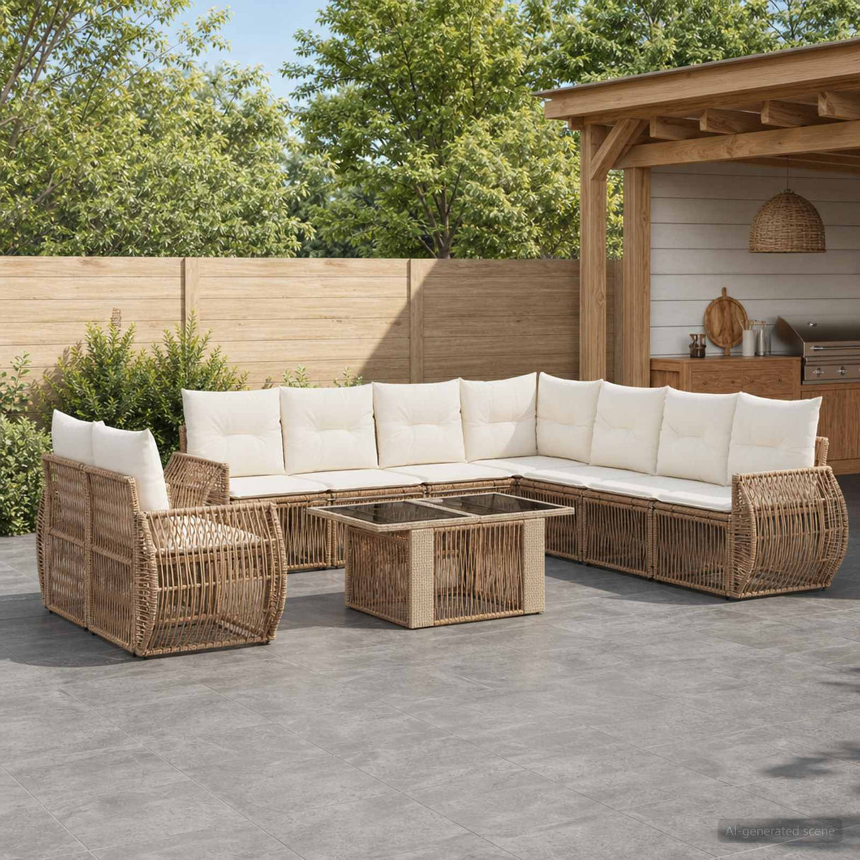 vidaXL Tuinbank Set 10 st Zwart en Crème Wit poly rattan