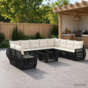 vidaXL Garden Bench Set 11 Pieces Black and Cream White Poly Rattan