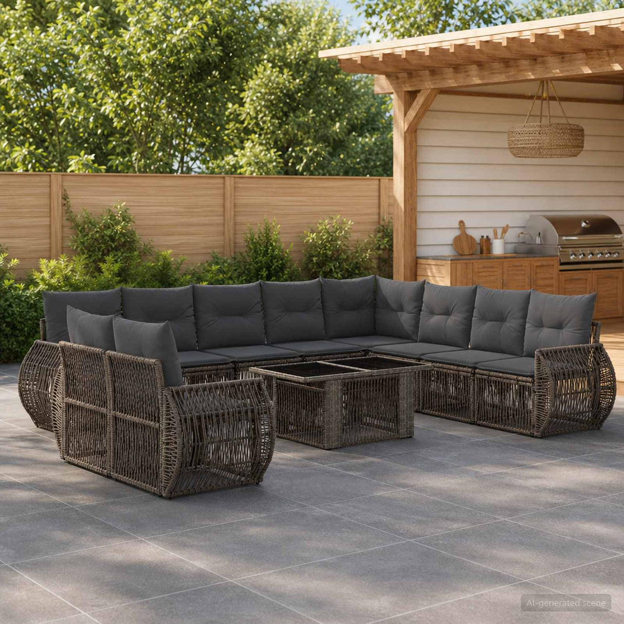 vidaXL Garden Bench Set 11 Pieces Black and Cream White Poly Rattan