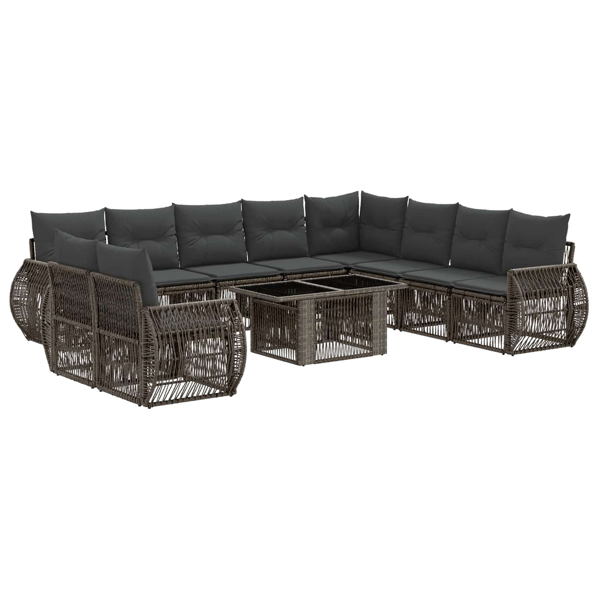 vidaXL Garden Bench Set 11 Pieces Black and Cream White Poly Rattan