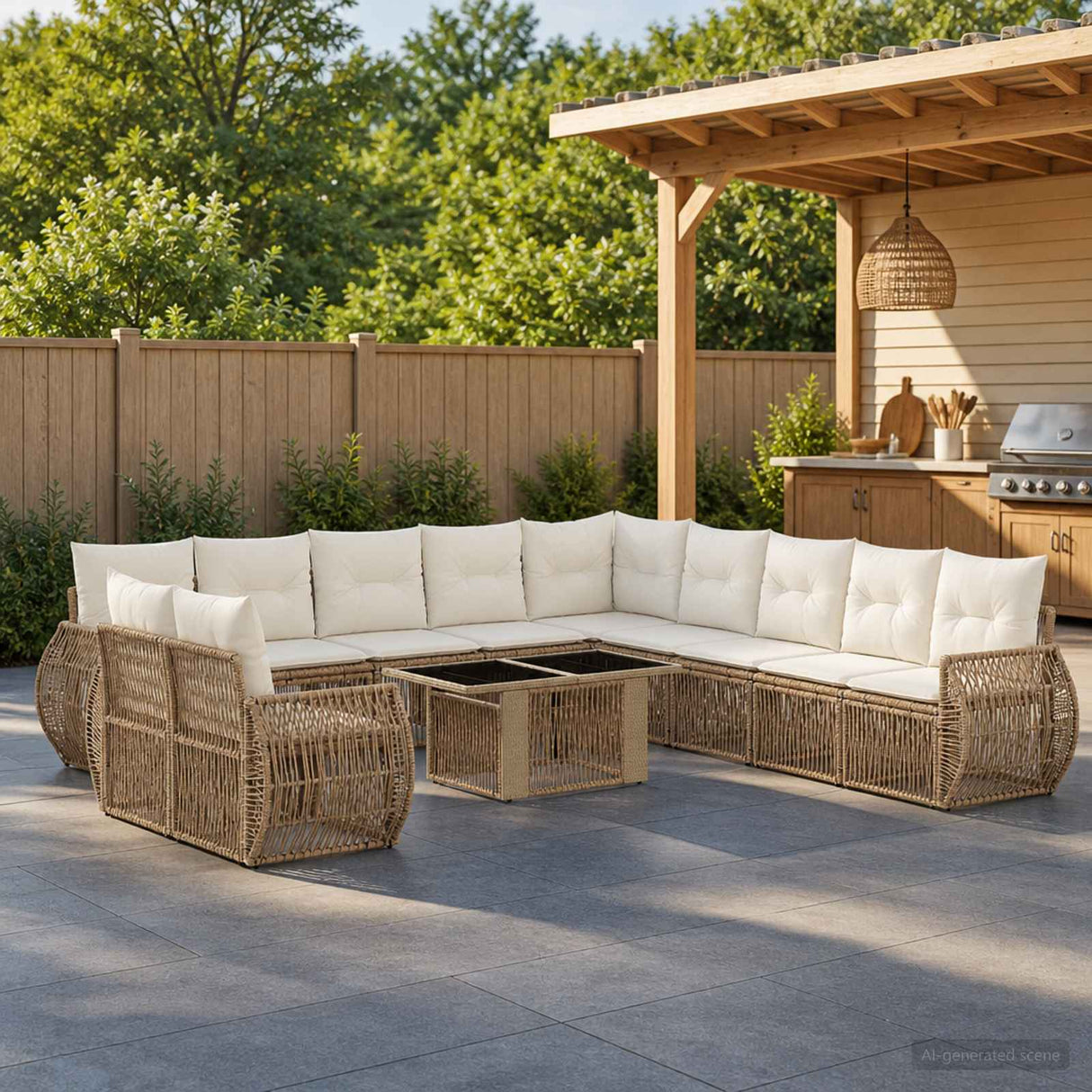 vidaXL Tuinbank Set 12 st Zwart en Crème Wit poly rattan