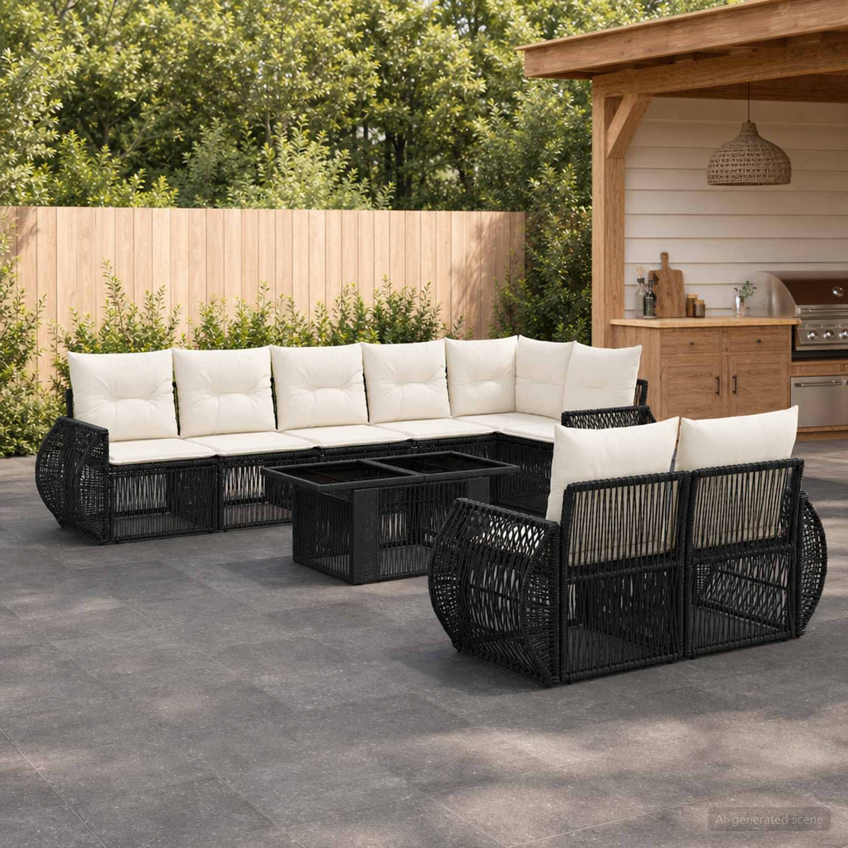vidaXL Tuinbank Set 9 st Zwart en Crème Wit poly rattan