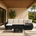 vidaXL Tuinbank Set 7 st Zwart en Crème Wit poly rattan