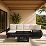 vidaXL Tuinbank Set 7 st Zwart en Crème Wit poly rattan