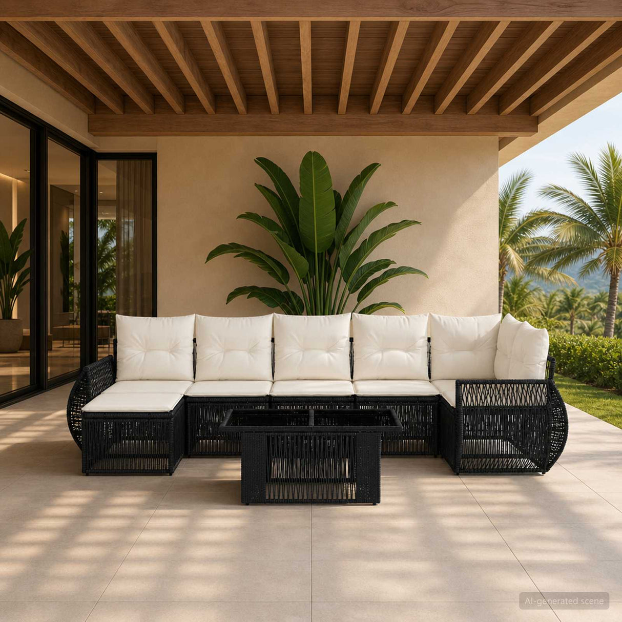 vidaXL Tuinbank Set 8 st Zwart en Crème Wit poly rattan