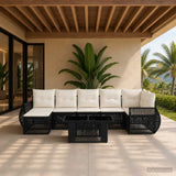 vidaXL Tuinbank Set 8 st Zwart en Crème Wit poly rattan