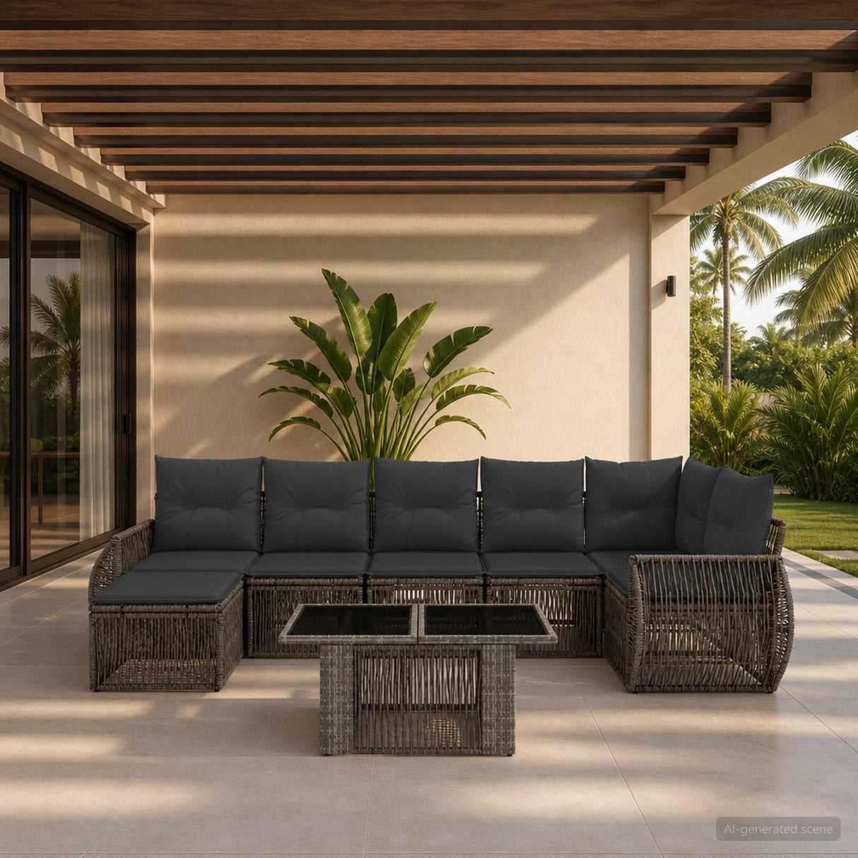 vidaXL Tuinbank Set 8 st Zwart en Crème Wit poly rattan
