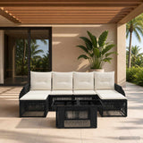 vidaXL Tuinbank Set 7 st Zwart en Crème Wit poly rattan
