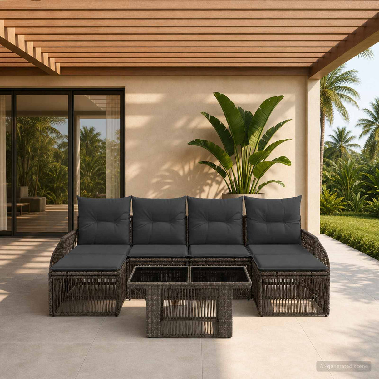 vidaXL Tuinbank Set 7 st Zwart en Crème Wit poly rattan