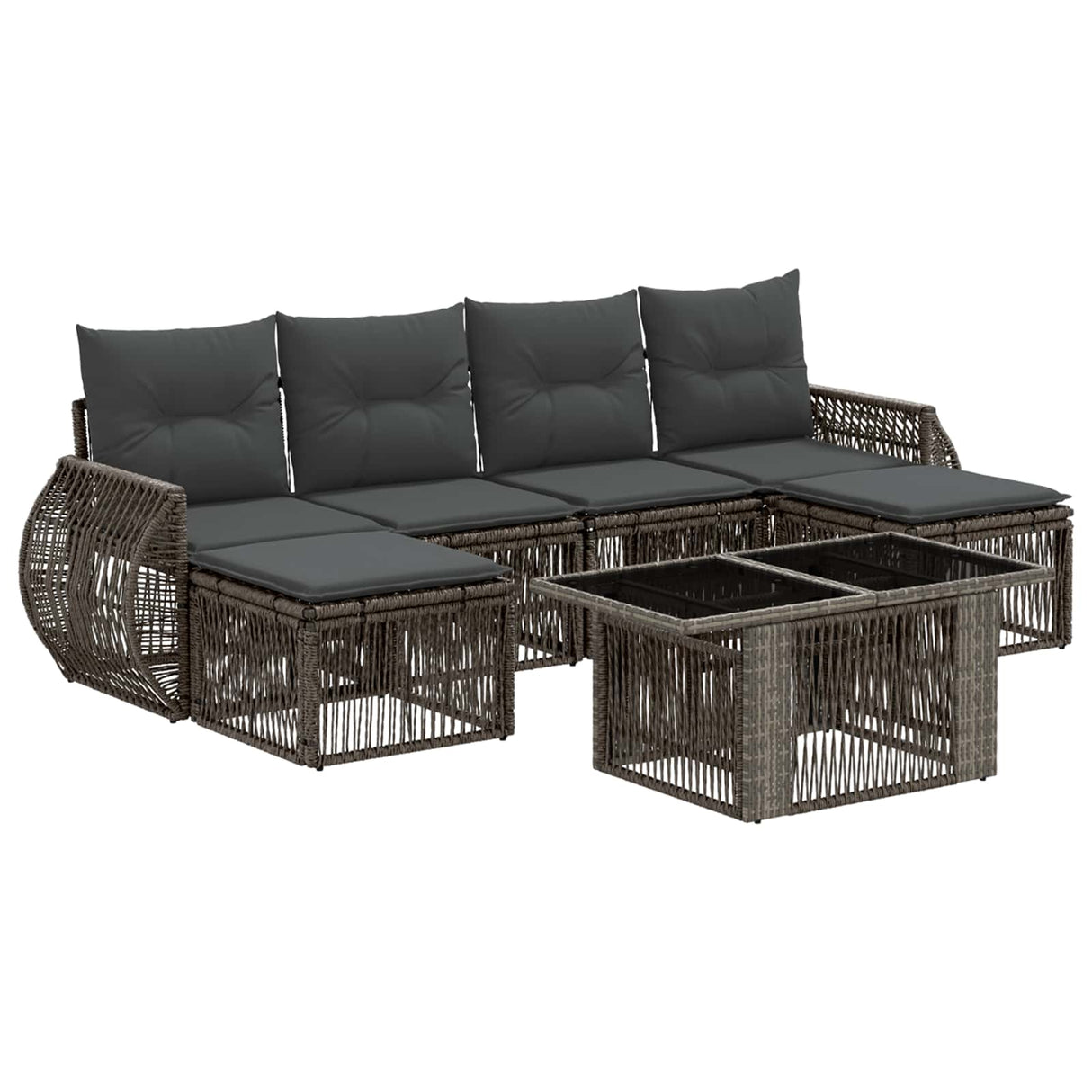 vidaXL Tuinbank Set 7 st Zwart en Crème Wit poly rattan