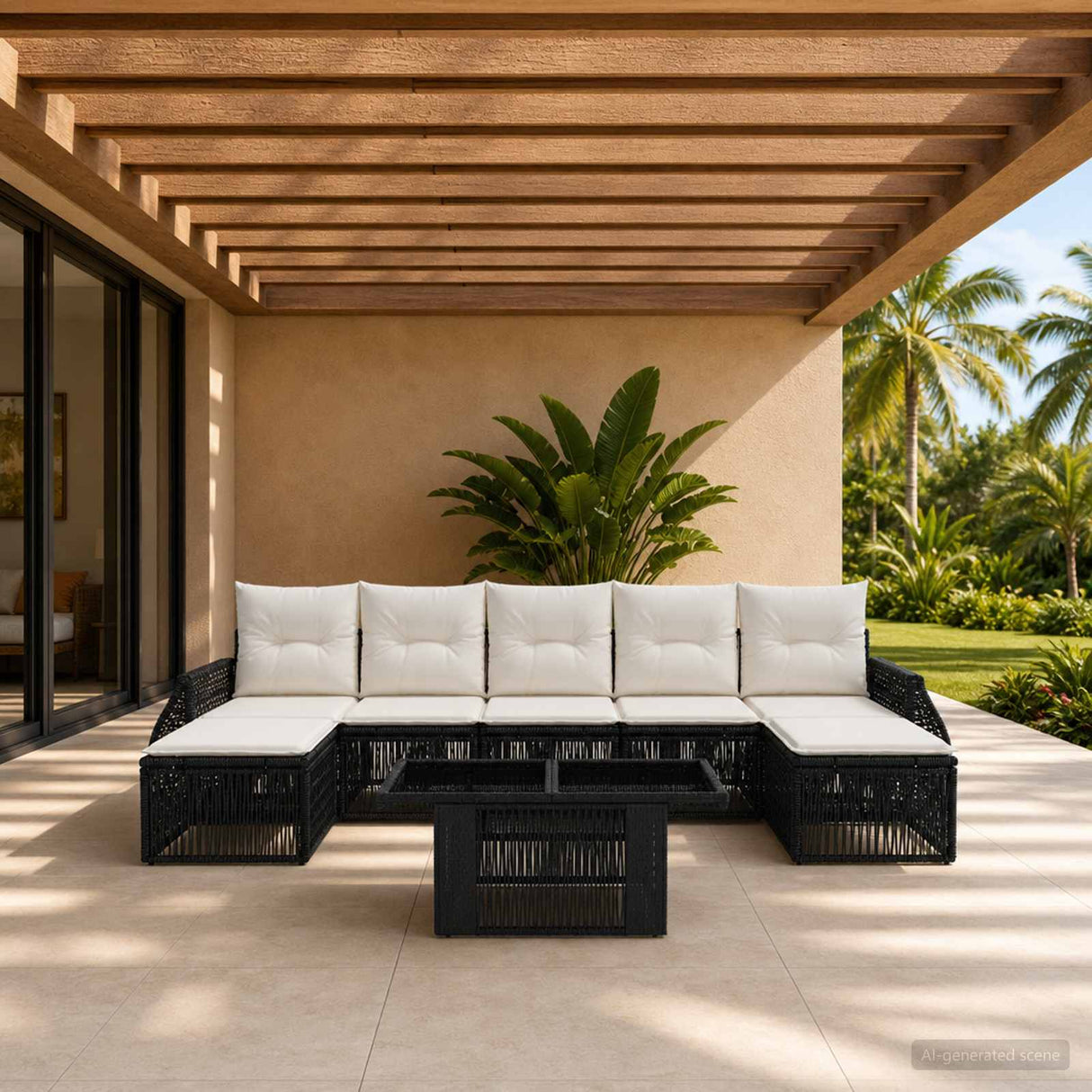 vidaXL Tuinbank Set 8 st Zwart en Crème Wit poly rattan