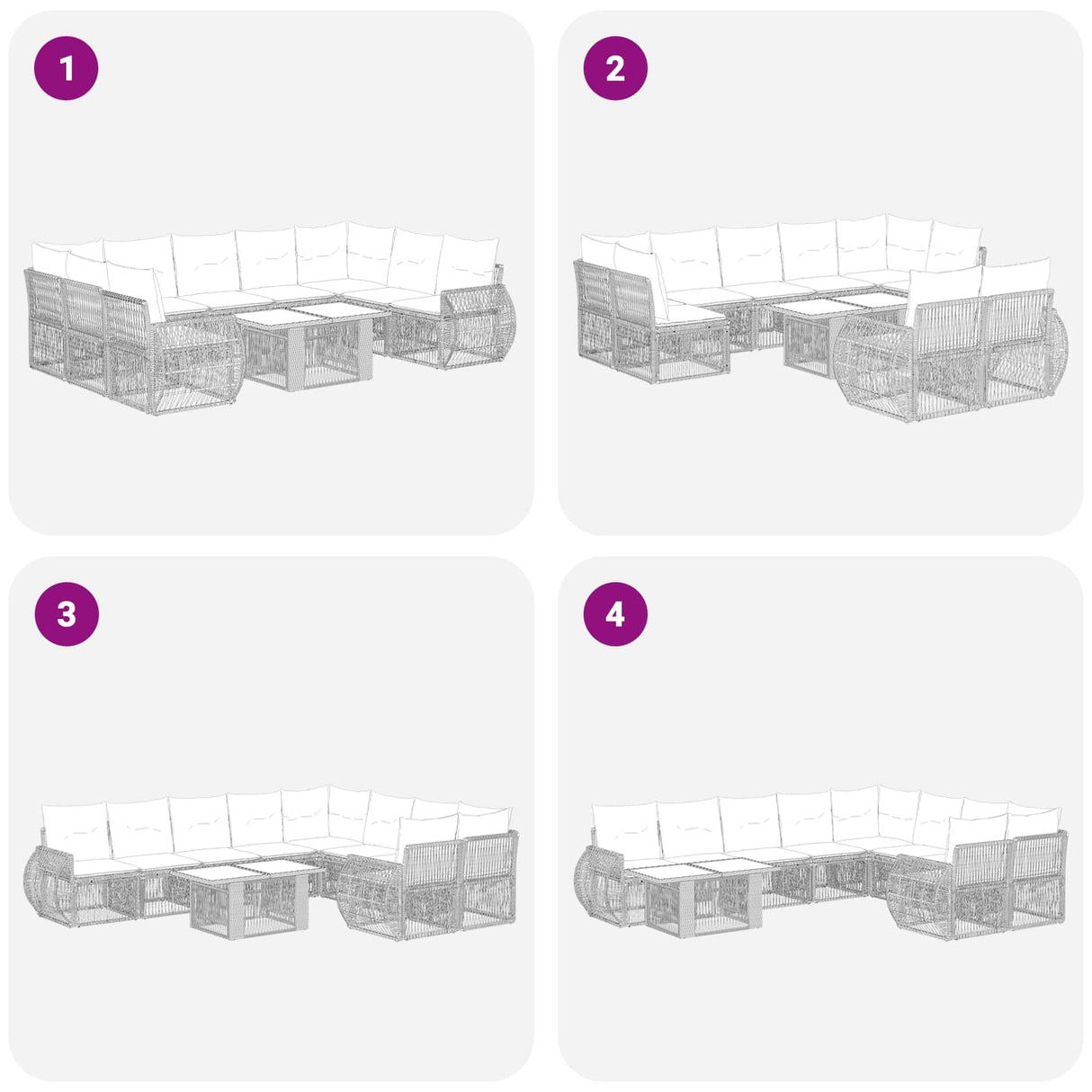vidaXL Tuinbank Set 10 st Zwart en Crème Wit poly rattan
