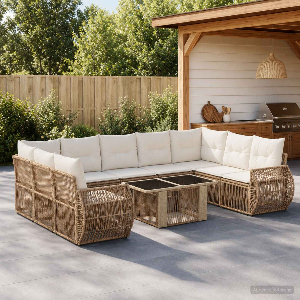 vidaXL Tuinbank Set 10 st Zwart en Crème Wit poly rattan