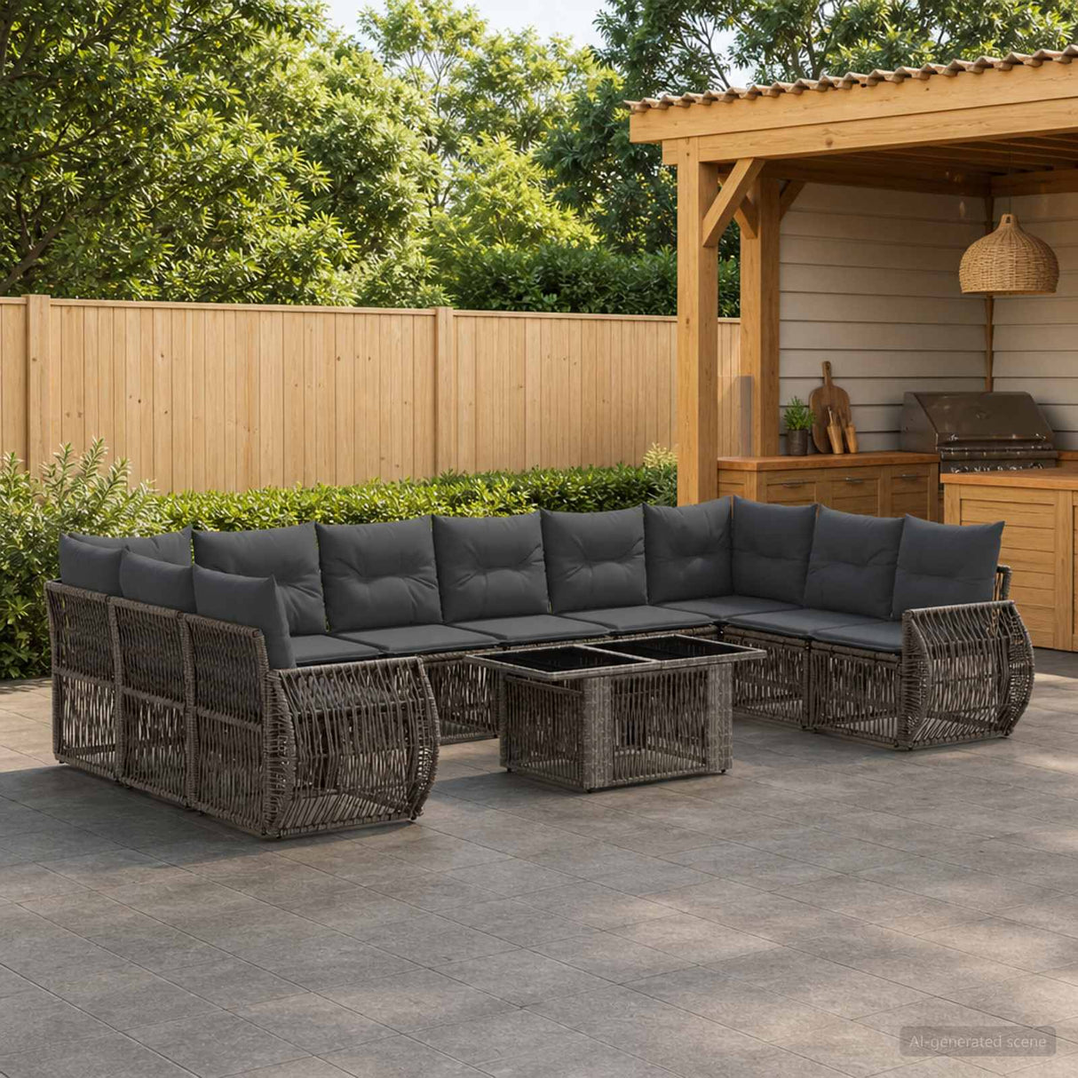 vidaXL Tuinbank Set 11 st Zwart en Crème Wit poly rattan