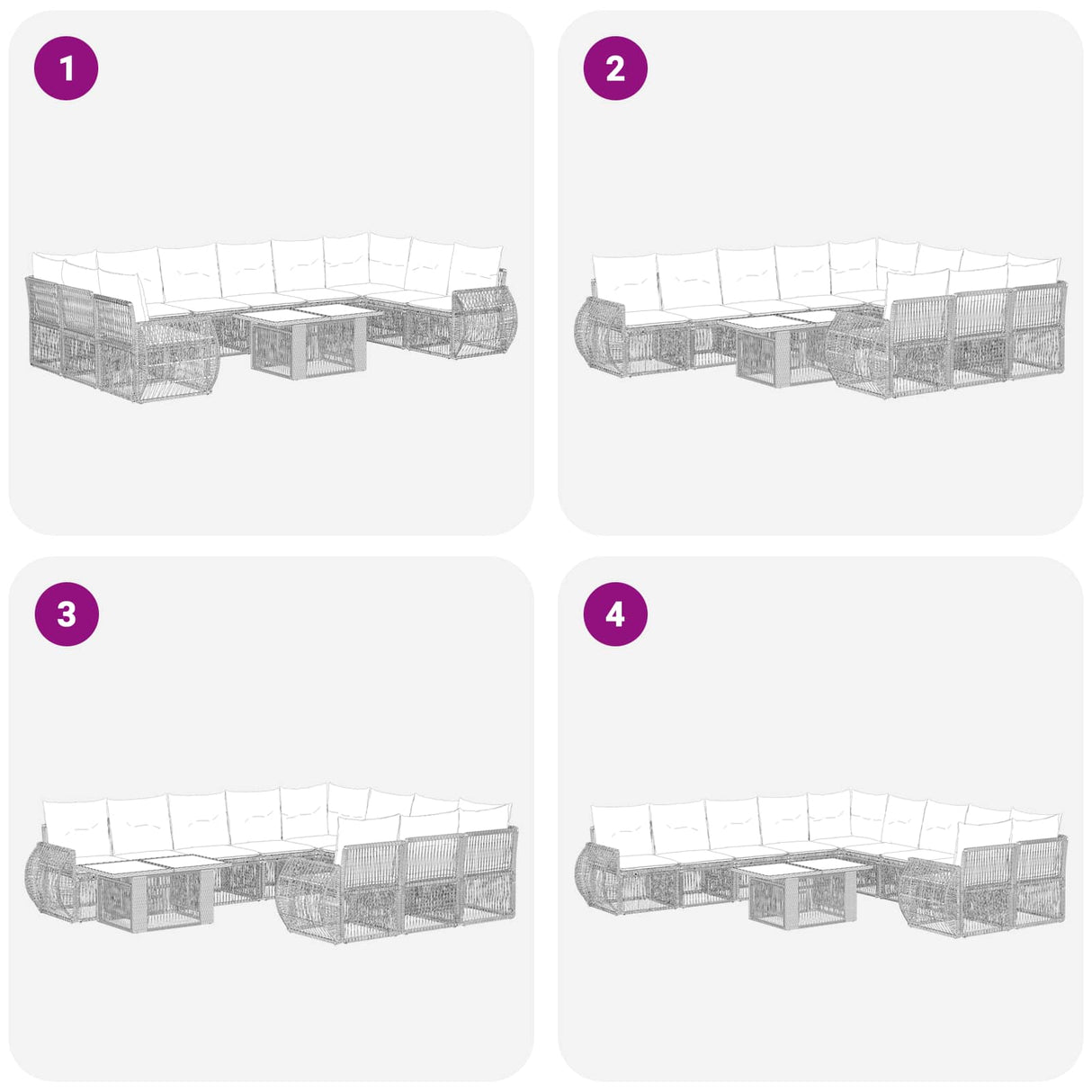 vidaXL Tuinbank Set 11 st Zwart en Crème Wit poly rattan