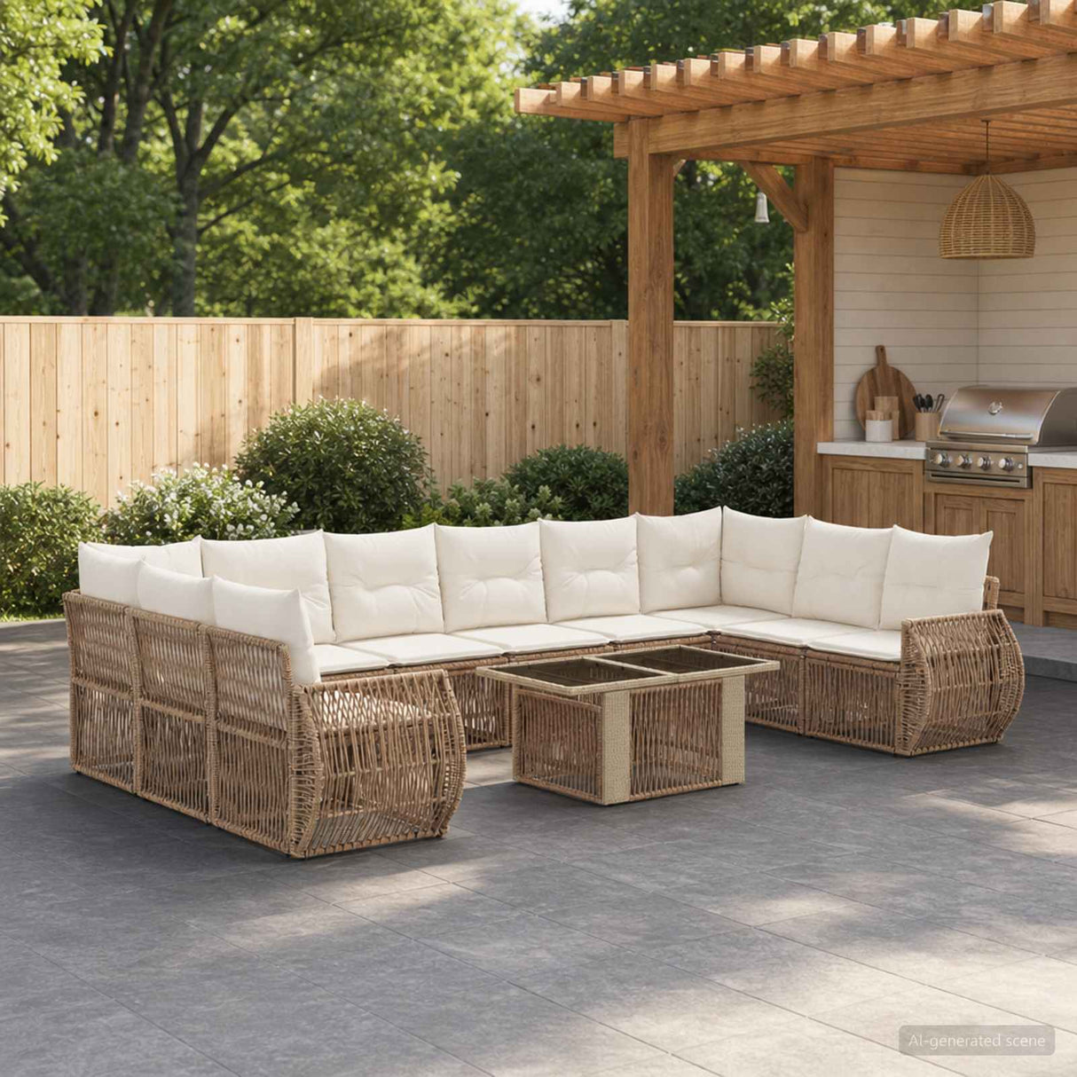 vidaXL Tuinbank Set 11 st Zwart en Crème Wit poly rattan