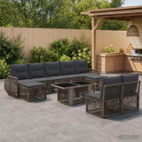 vidaXL Garden Bench Set 10 pcs Black and Cream White poly rattan