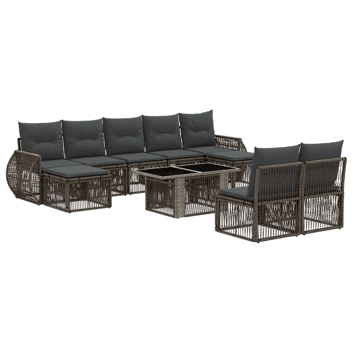 vidaXL Garden Bench Set 10 pcs Black and Cream White poly rattan