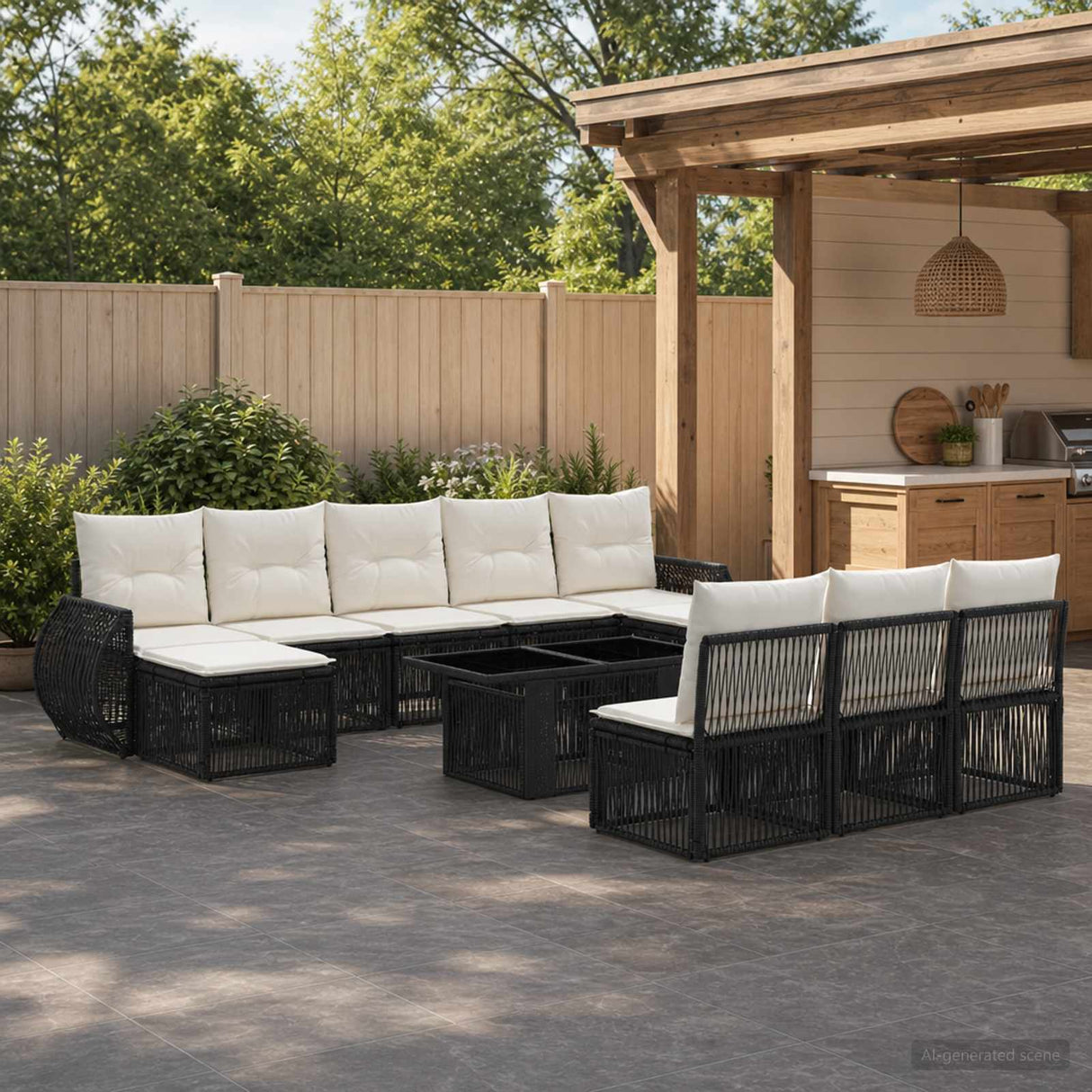 vidaXL Tuinbank Set 11 st Zwart en Crème Wit poly rattan