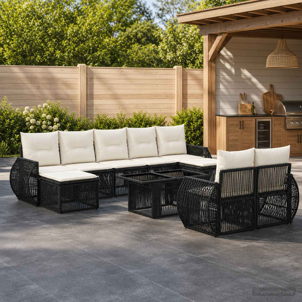 vidaXL Tuinbank Set 10 st Zwart en Crème Wit poly rattan