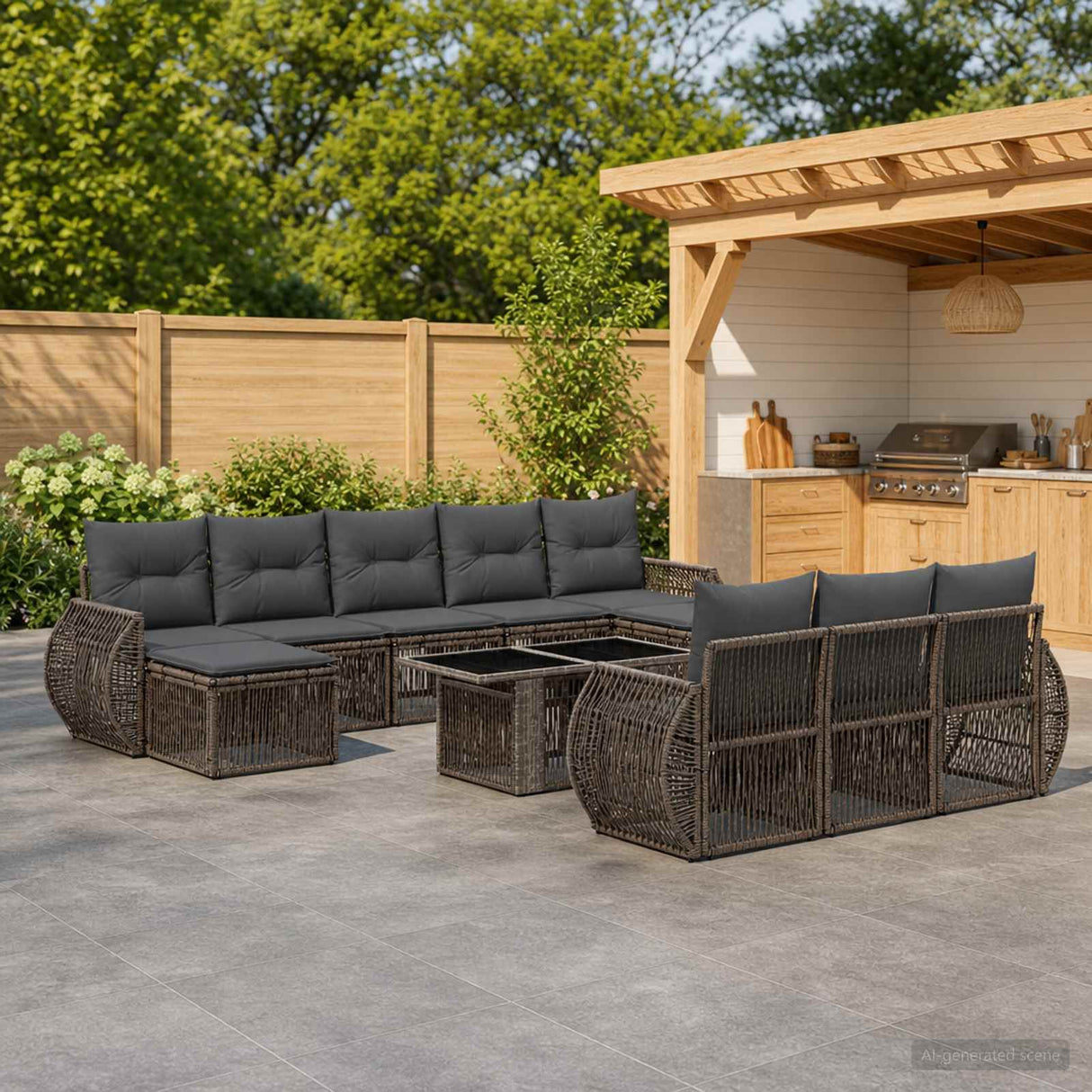 vidaXL Tuinbank Set 11 st Zwart en Crème Wit poly rattan