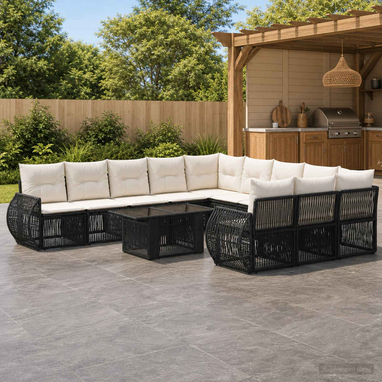 vidaXL Tuinbank Set 12 st Zwart en Crème Wit poly rattan