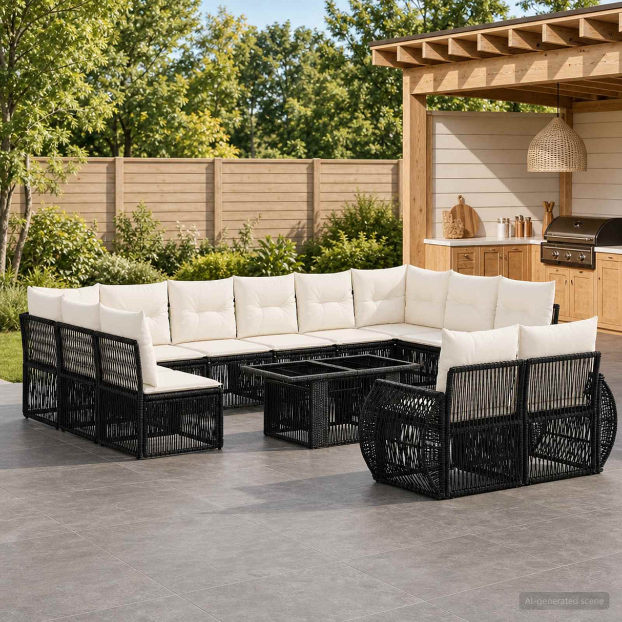 vidaXL Tuinbank Set 13 st Zwart en Crème Wit poly rattan