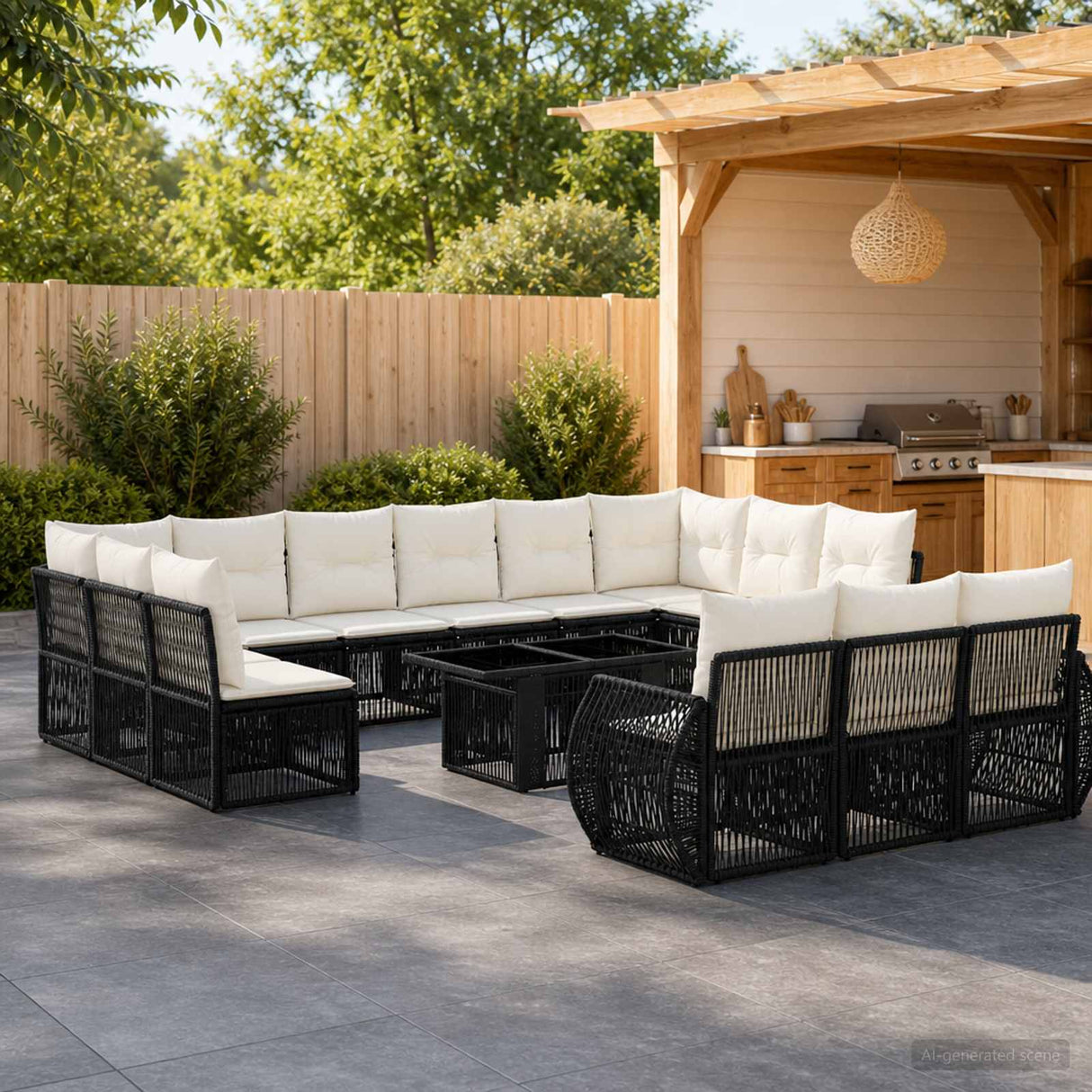 vidaXL Tuinbank Set 14 st Zwart en Crème Wit poly rattan