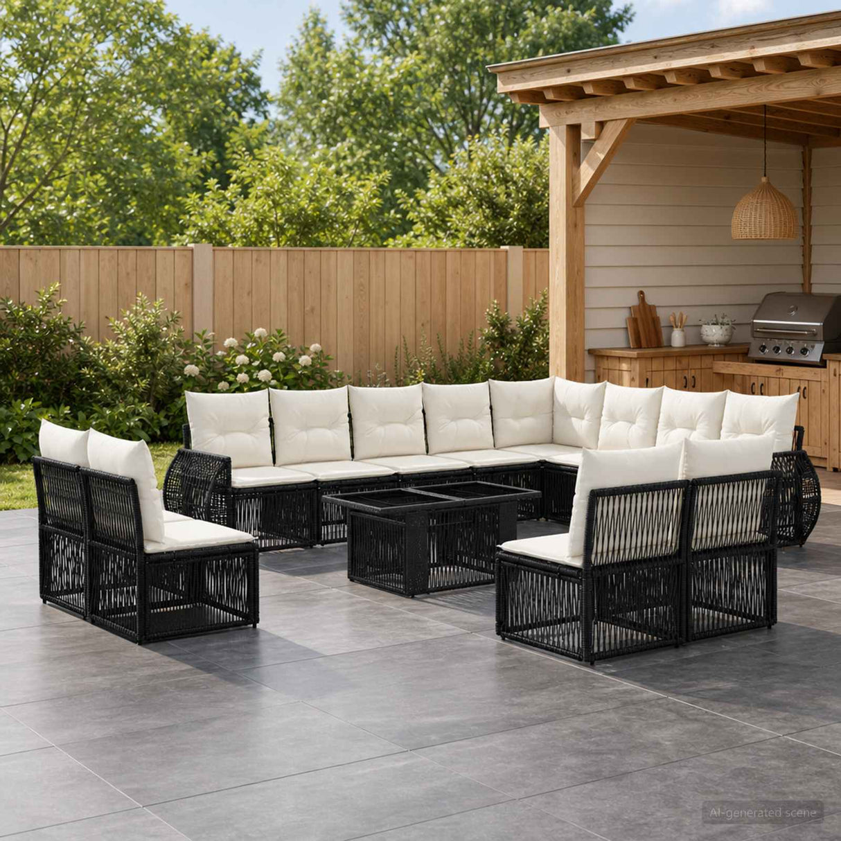 vidaXL Garden Sofa Set 13 pcs Black and Cream White poly rattan