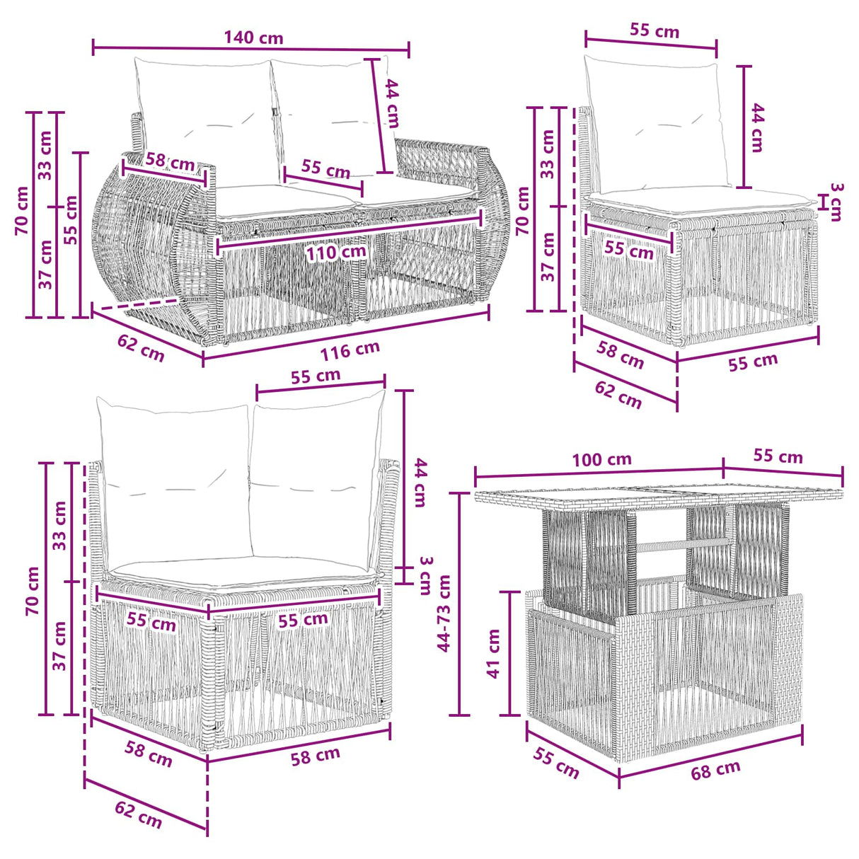 vidaXL Garden Sofa Set 13 pcs Black and Cream White poly rattan