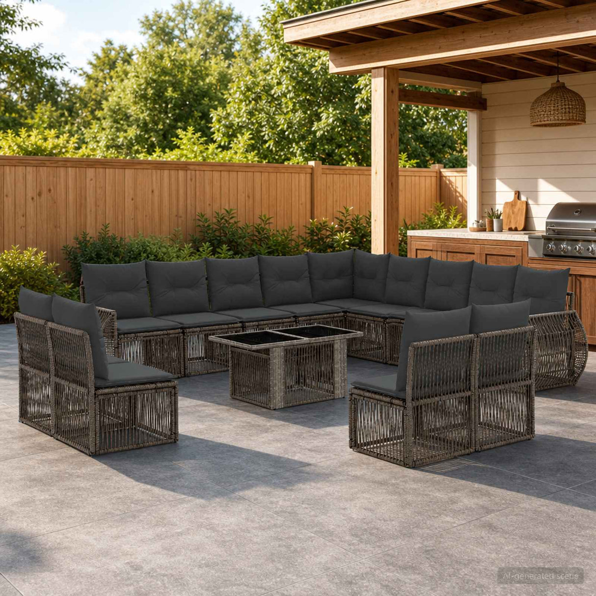 vidaXL Tuinbank Set 14 st Zwart en Crème Wit poly rattan