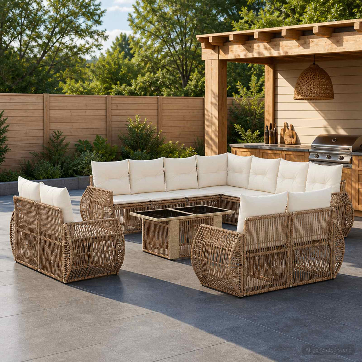 vidaXL Garden Bench Set 12 pcs Black and Cream White poly rattan