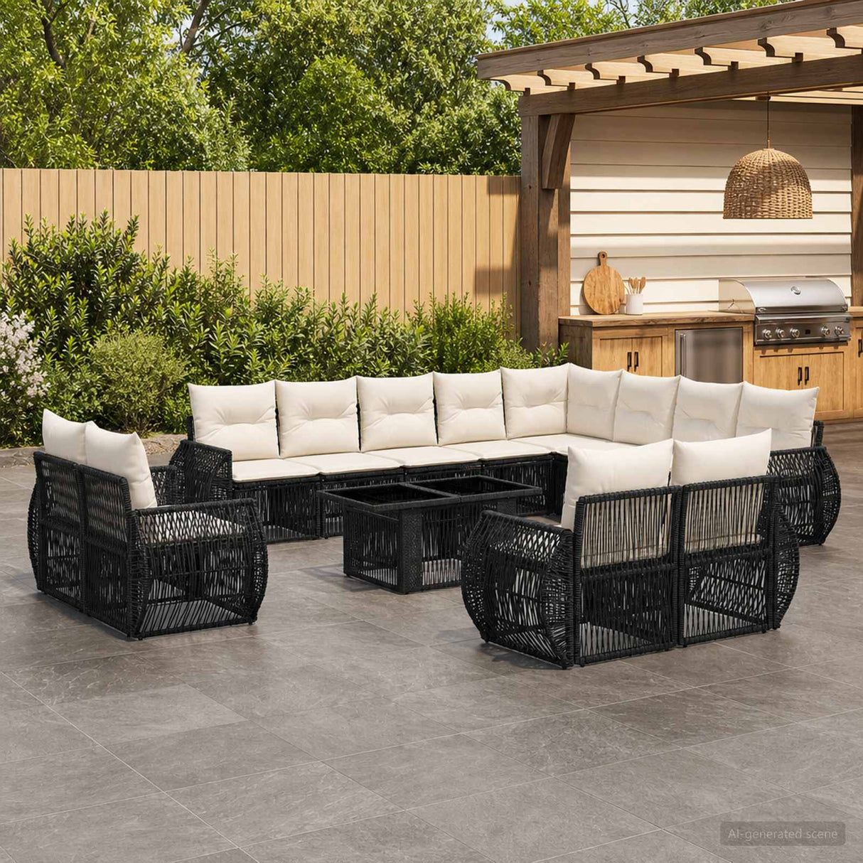 vidaXL Garden Lounge Set 13-piece Black and Cream White Poly Rattan